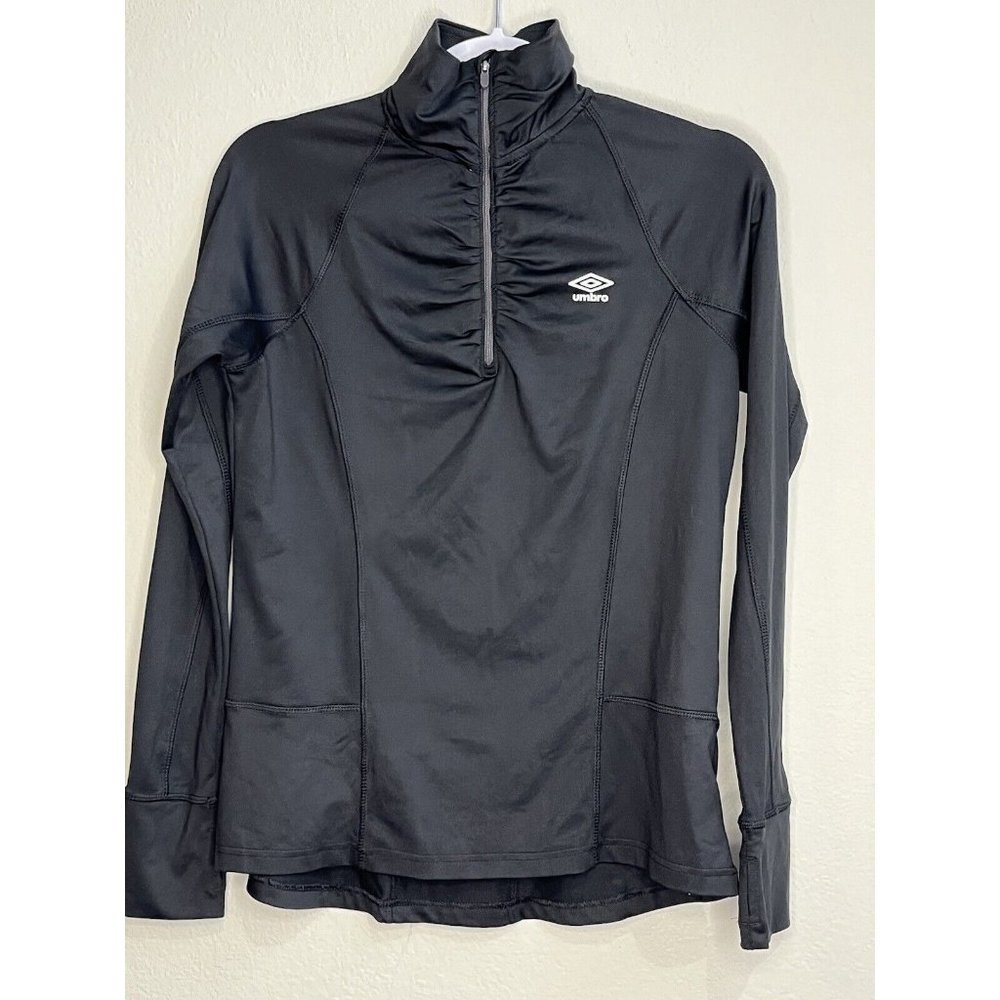 UMBRO Pullover 1/4‎ Zip Athletic Top Black Long Sleeve Mock Turtle Sz: M Soccer